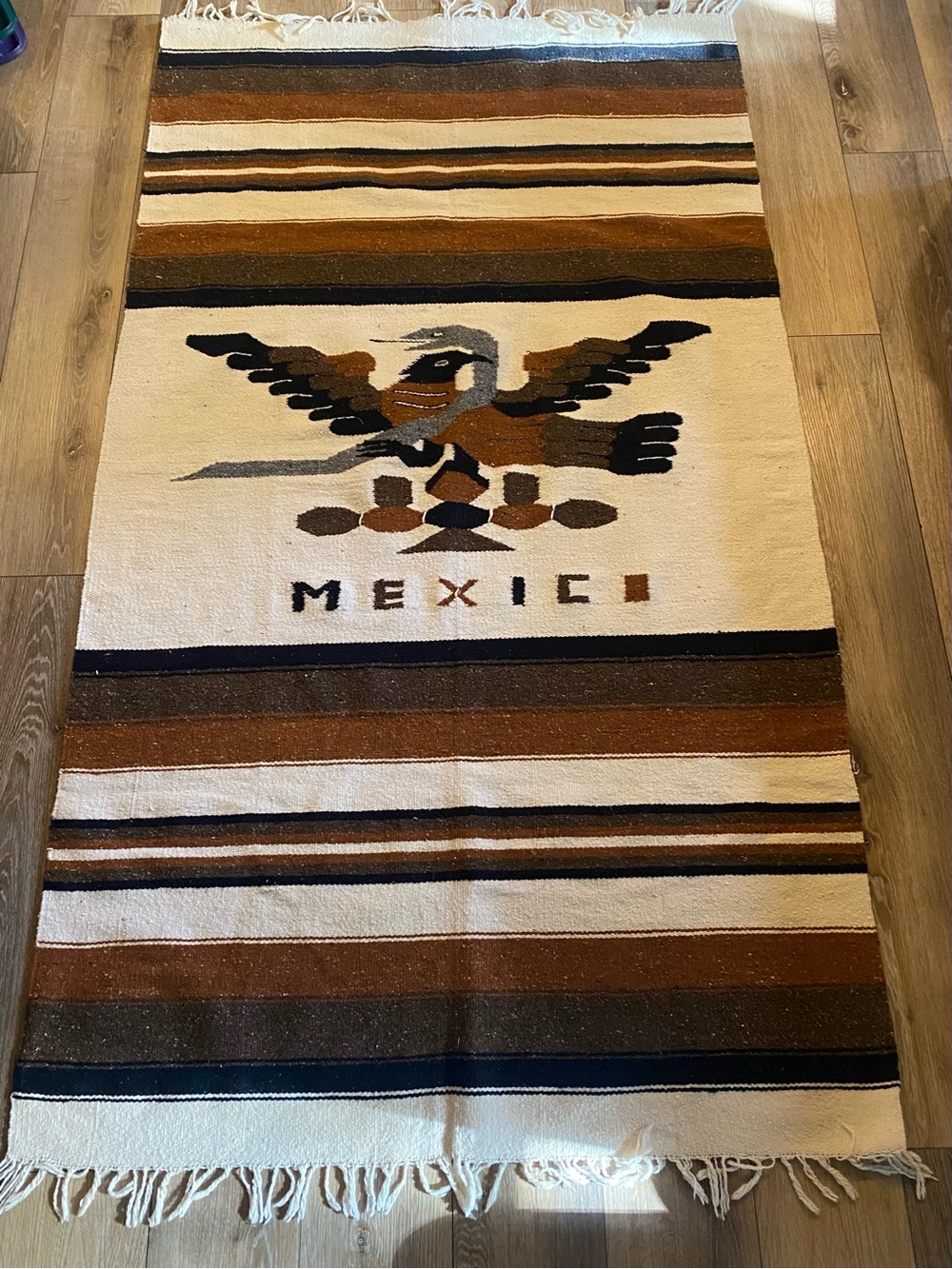 VTG Mexican Serape Throw Blanket Rug Pillow Cover Set Earth Tone Southwest 78x42